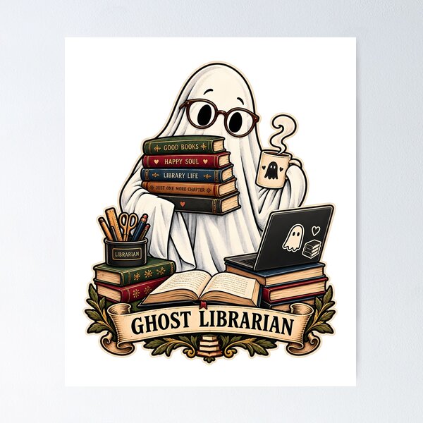 Item preview, Spooktober Ghost Librarian Cozy Reading Funny Halloween Book Lover Design designed and sold by PrintInkLab.