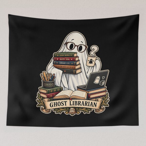 Item preview, Spooktober Ghost Librarian Cozy Reading Funny Halloween Book Lover Design designed and sold by PrintInkLab.