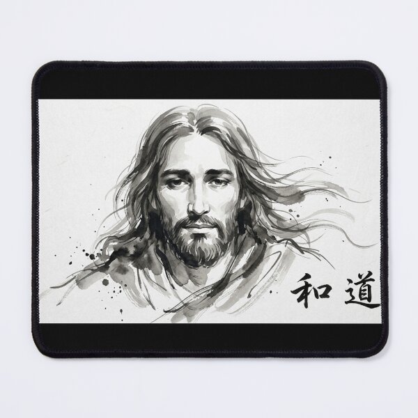 Item preview, Portrait of Jesus in Chinese Ink with Calligraphy Peace and Path designed and sold by MantoSagrado.