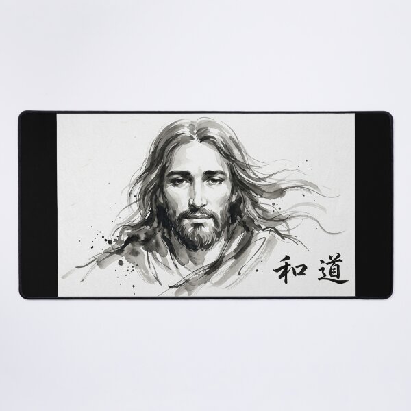 Item preview, Portrait of Jesus in Chinese Ink with Calligraphy Peace and Path designed and sold by MantoSagrado.