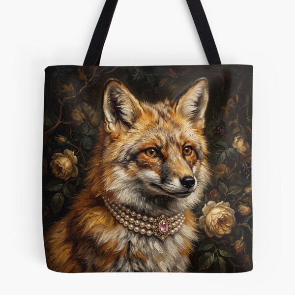 Item preview, Regal Fox Portrait with Golden Roses designed and sold by Real Beast Art.