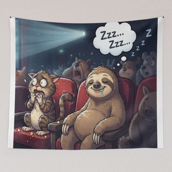 Item preview, Funny Sloth Sleeping at Cinema Movie Theater Cat Cartoon Humor designed and sold by AfresStudio.