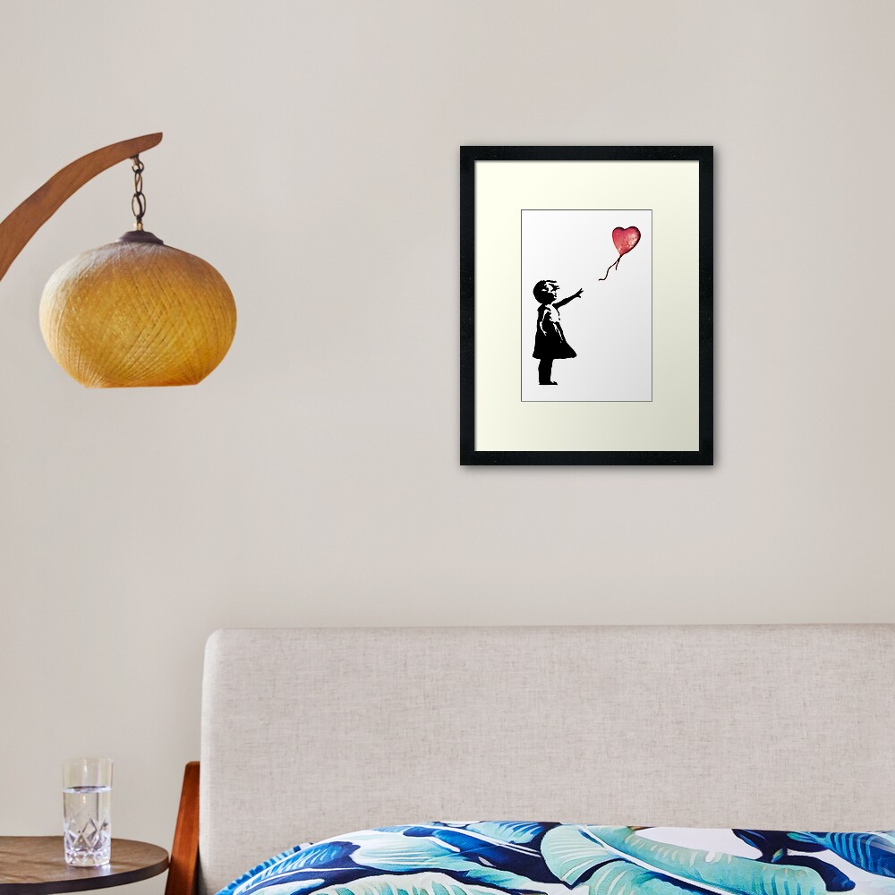 Banksy - Girl with balloon red Framed Art Print
