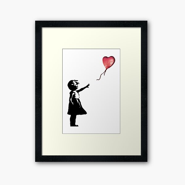 Banksy - Girl with balloon red Framed Art Print