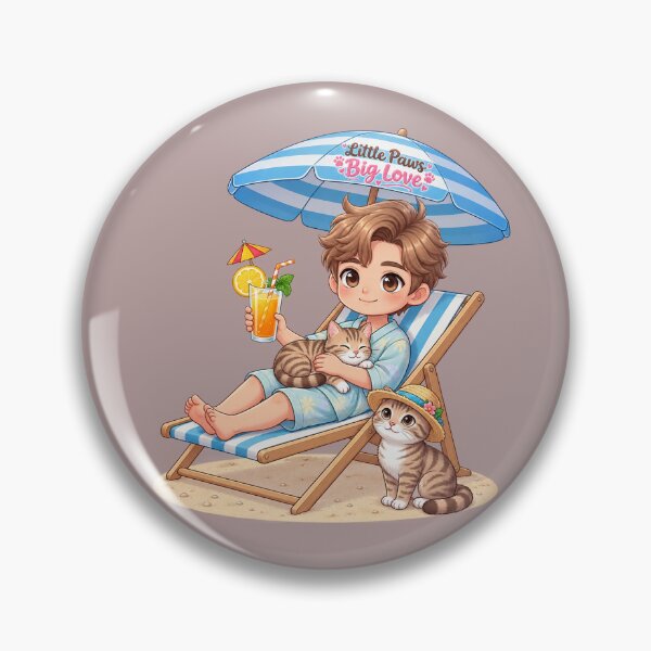 Item preview, Cute Boy with Cats at the Beach – Summer Cat Lover Chibi Art designed and sold by Meluna-studio.