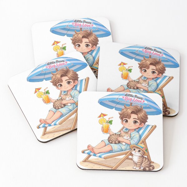 Item preview, Cute Boy with Cats at the Beach – Summer Cat Lover Chibi Art designed and sold by Meluna-studio.