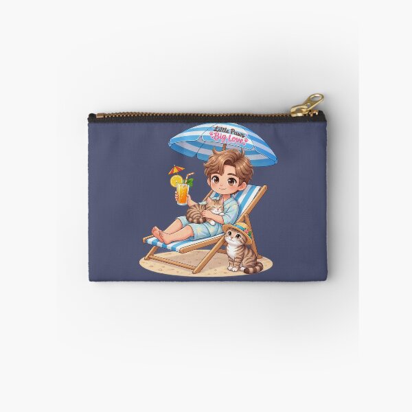 Item preview, Cute Boy with Cats at the Beach – Summer Cat Lover Chibi Art designed and sold by Meluna-studio.