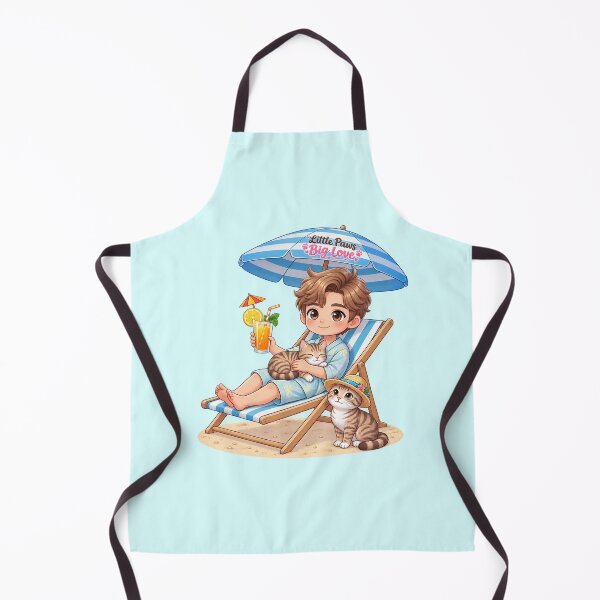 Item preview, Cute Boy with Cats at the Beach – Summer Cat Lover Chibi Art designed and sold by Meluna-studio.