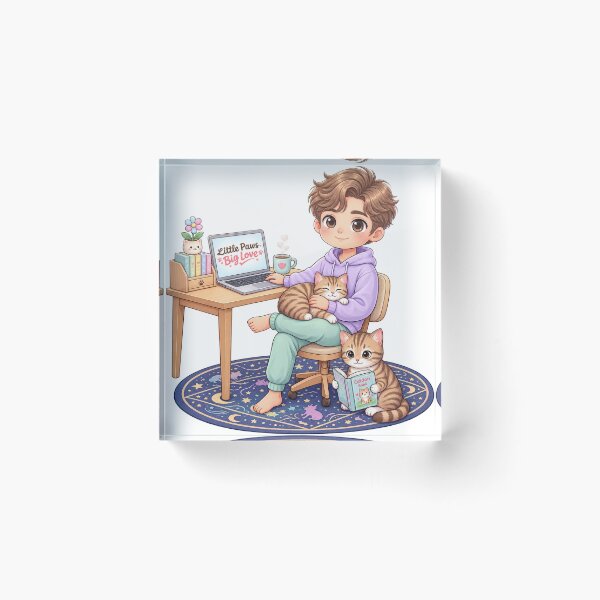 Item preview, Cute Boy with Cats – Cozy Cat Lover Study & Work Chibi Illustration designed and sold by Meluna-studio.