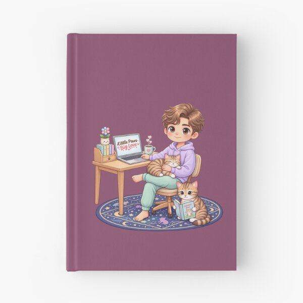 Item preview, Cute Boy with Cats – Cozy Cat Lover Study & Work Chibi Illustration designed and sold by Meluna-studio.