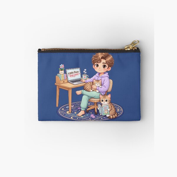 Item preview, Cute Boy with Cats – Cozy Cat Lover Study & Work Chibi Illustration designed and sold by Meluna-studio.