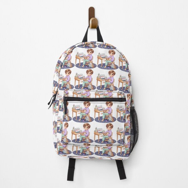 Item preview, Cute Boy with Cats – Cozy Cat Lover Study & Work Chibi Illustration designed and sold by Meluna-studio.