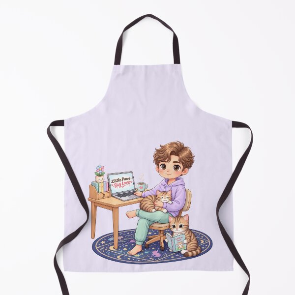 Item preview, Cute Boy with Cats – Cozy Cat Lover Study & Work Chibi Illustration designed and sold by Meluna-studio.