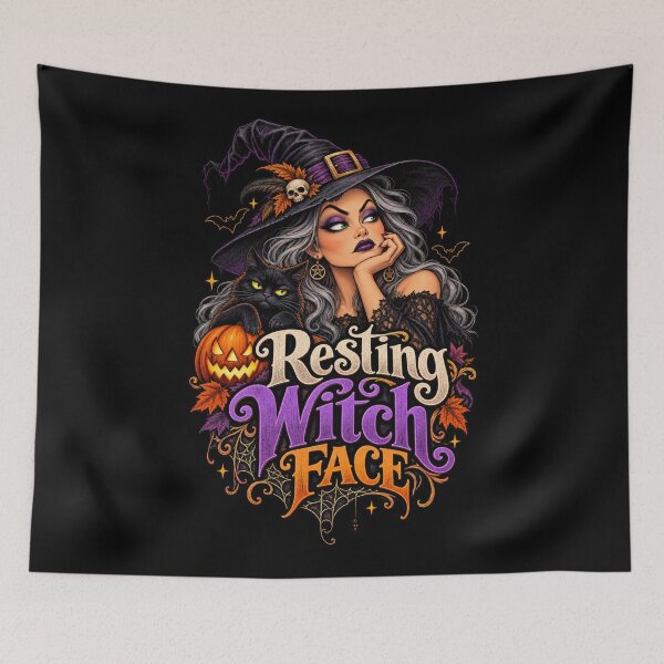 Item preview, Resting Witch Face – Funny Halloween Witch Portrait with Black Cat designed and sold by RockitBaby.