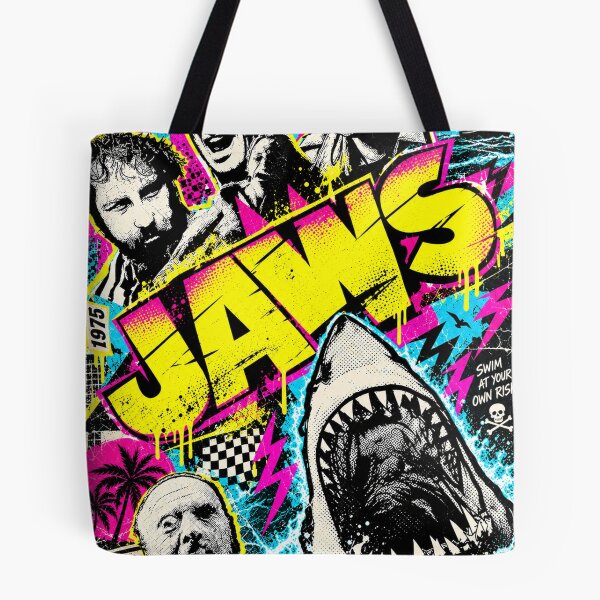 Item preview, Jaws 80s Retro Neon Synthwave Design designed and sold by Bobby-Dazzler.