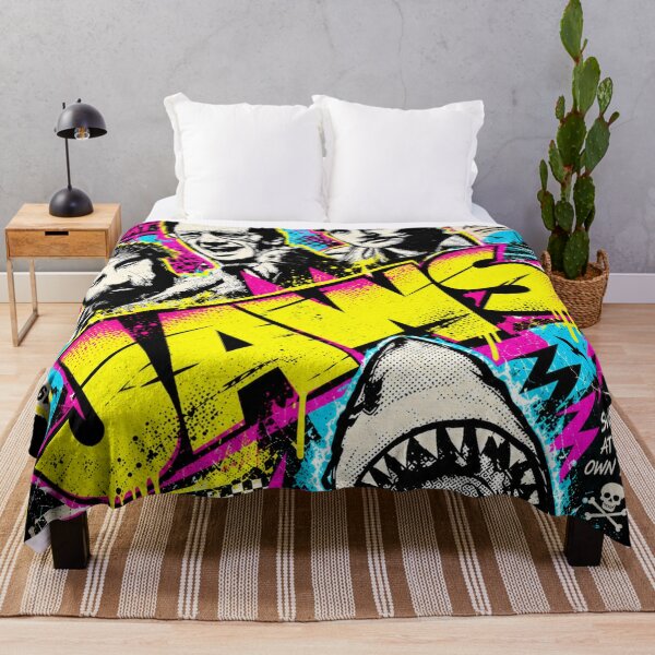 Item preview, Jaws 80s Retro Neon Synthwave Design designed and sold by Bobby-Dazzler.