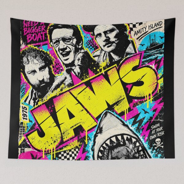 Item preview, Jaws 80s Retro Neon Synthwave Design designed and sold by Bobby-Dazzler.