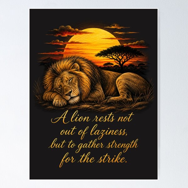 Item preview, A Lion Rests Not Out Of Laziness Inspirational Quote Design designed and sold by Bennie Singh.