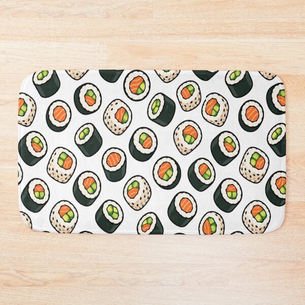 Artikelvorschau, Nahtloses Muster mit Cartoon-Sushi-Rollen entworfen und verkauft von Kybruno's Creations.