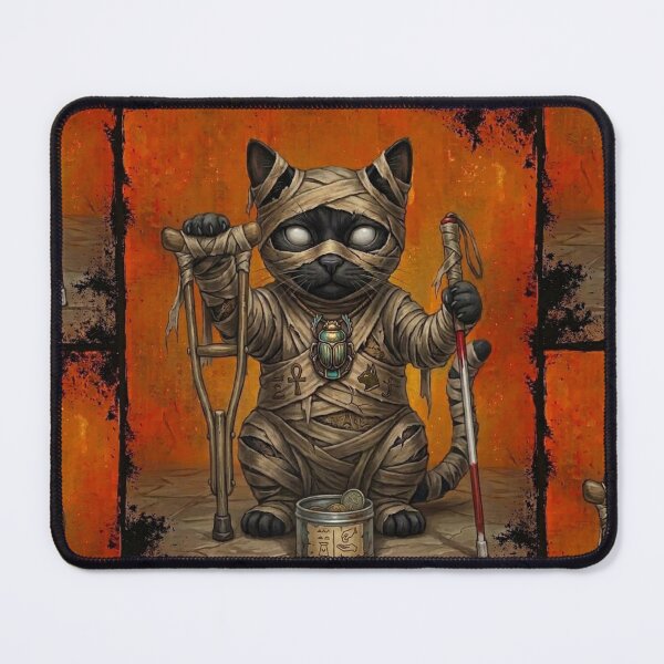 Item preview, Egyptian Mummy Black Cat with Crutches Halloween Illustration designed and sold by Mindworx21.