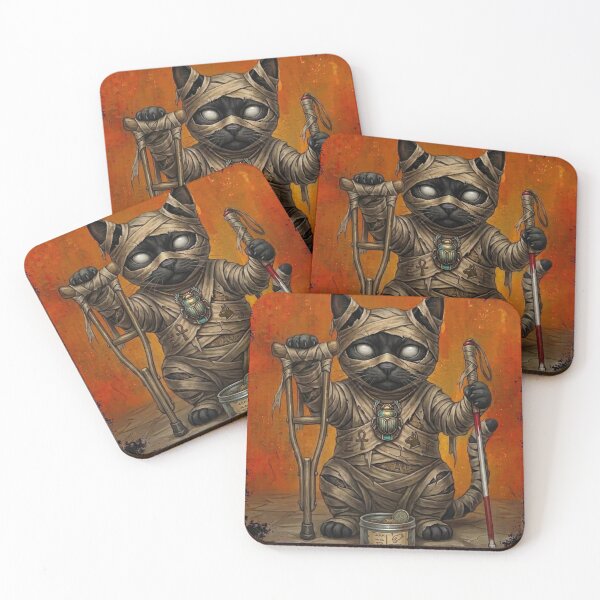 Item preview, Egyptian Mummy Black Cat with Crutches Halloween Illustration designed and sold by Mindworx21.