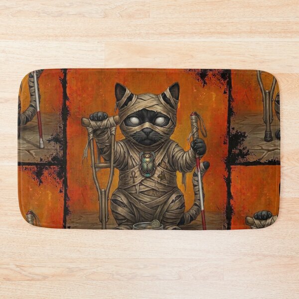 Item preview, Egyptian Mummy Black Cat with Crutches Halloween Illustration designed and sold by Mindworx21.