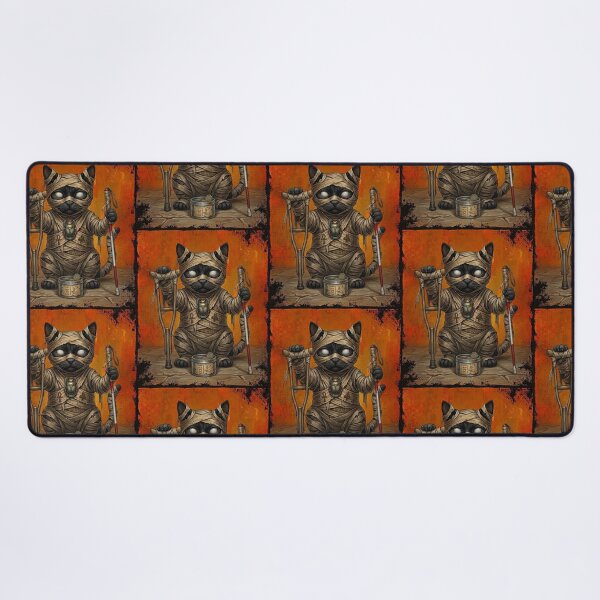 Item preview, Egyptian Mummy Black Cat with Crutches Halloween Illustration designed and sold by Mindworx21.
