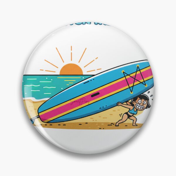 Item preview, Funny Petite Girl Struggling with Giant Paddleboard, Cute Comic Woman Carrying Big SUP Board Beach Cartoon, Summer Vacation Humor Apparel Graphic Sticker designed and sold by SmartPuns.