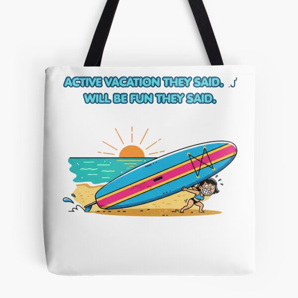 Item preview, Funny Petite Girl Struggling with Giant Paddleboard, Cute Comic Woman Carrying Big SUP Board Beach Cartoon, Summer Vacation Humor Apparel Graphic Sticker designed and sold by SmartPuns.