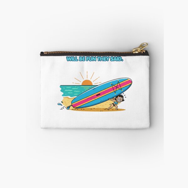 Item preview, Funny Petite Girl Struggling with Giant Paddleboard, Cute Comic Woman Carrying Big SUP Board Beach Cartoon, Summer Vacation Humor Apparel Graphic Sticker designed and sold by SmartPuns.