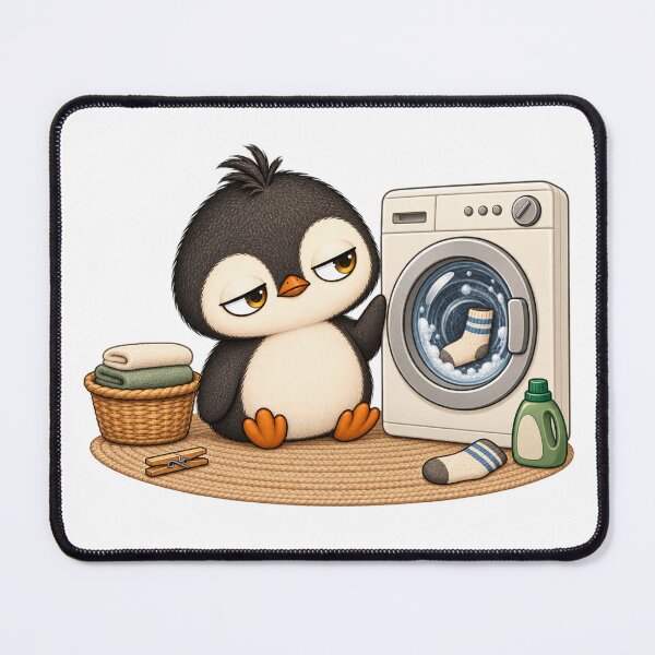 Item preview, Taro the Penguin Doing Laundry | Cute Funny Laundry Penguin designed and sold by MrDev.