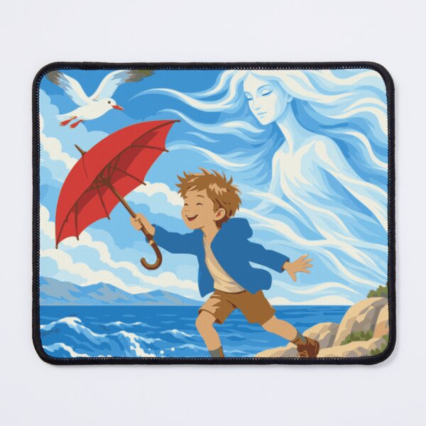 Item preview, Dancing with the Bura Wall Art, Adriatic Coastal Print, Boy with Red Umbrella, Mediterranean Art, Croatian Seaside Decor, Whimsical Art designed and sold by Studio pod Burom.