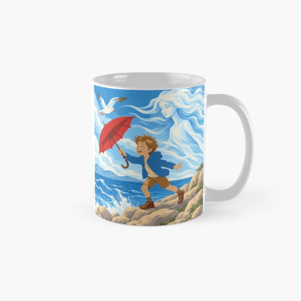 Item preview, Dancing with the Bura Wall Art, Adriatic Coastal Print, Boy with Red Umbrella, Mediterranean Art, Croatian Seaside Decor, Whimsical Art designed and sold by Studio pod Burom.
