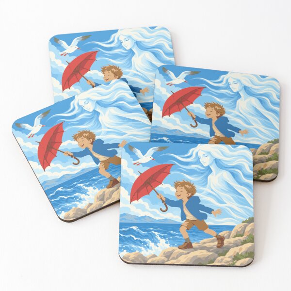 Item preview, Dancing with the Bura Wall Art, Adriatic Coastal Print, Boy with Red Umbrella, Mediterranean Art, Croatian Seaside Decor, Whimsical Art designed and sold by Studio pod Burom.