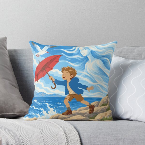 Item preview, Dancing with the Bura Wall Art, Adriatic Coastal Print, Boy with Red Umbrella, Mediterranean Art, Croatian Seaside Decor, Whimsical Art designed and sold by Studio pod Burom.