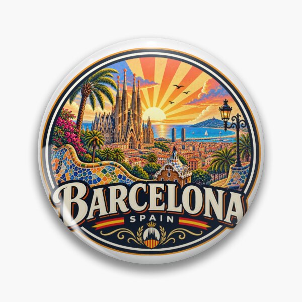 Item preview, Barcelona Spain Vintage Travel Poster designed and sold by timiparkerart.