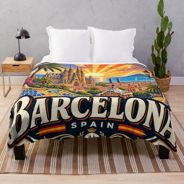 Item preview, Barcelona Spain Vintage Travel Poster designed and sold by timiparkerart.
