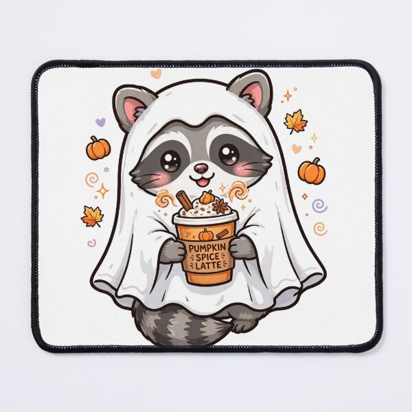 Item preview, Cute Ghost Raccoon Drinking Coffee Pumpkin Spice Autumn Sticker designed and sold by Fatma Creates.