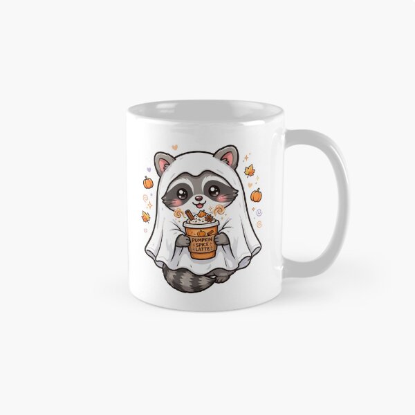 Item preview, Cute Ghost Raccoon Drinking Coffee Pumpkin Spice Autumn Sticker designed and sold by     Fatma Creates.