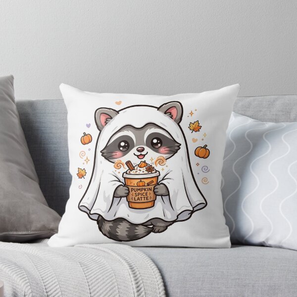 Item preview, Cute Ghost Raccoon Drinking Coffee Pumpkin Spice Autumn Sticker designed and sold by     Fatma Creates.