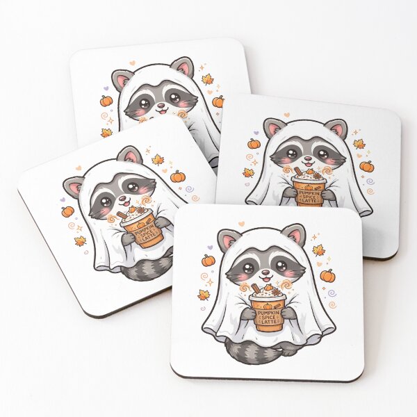 Item preview, Cute Ghost Raccoon Drinking Coffee Pumpkin Spice Autumn Sticker designed and sold by     Fatma Creates.