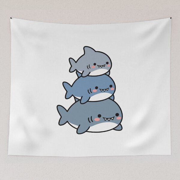 Item preview, Stacked Sharks – Smiling Blue & Gray Ocean Trio designed and sold by AliveStyle.