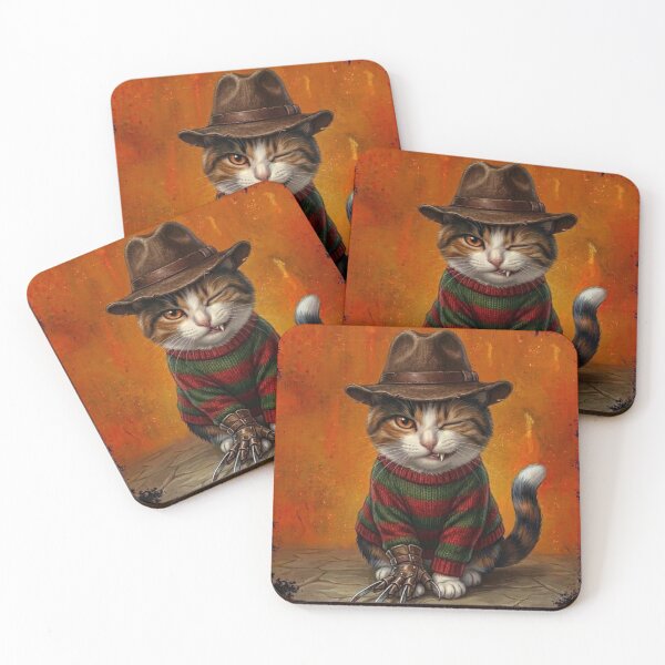 Item preview, Freddy Krueger Horror Cat in Fedora and Claw Glove Halloween Illustration designed and sold by Mindworx21.