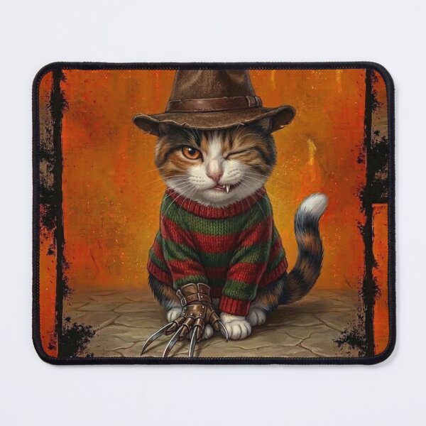 Item preview, Freddy Krueger Horror Cat in Fedora and Claw Glove Halloween Illustration designed and sold by Mindworx21.