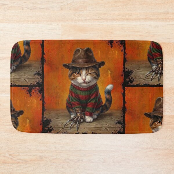 Item preview, Freddy Krueger Horror Cat in Fedora and Claw Glove Halloween Illustration designed and sold by Mindworx21.