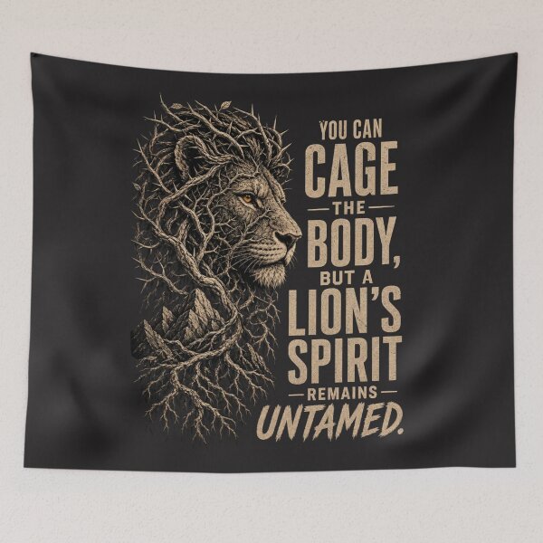 Item preview, You Can Cage the Body But a Lion's Spirit Remains Untamed Quote Art designed and sold by Bennie Singh.