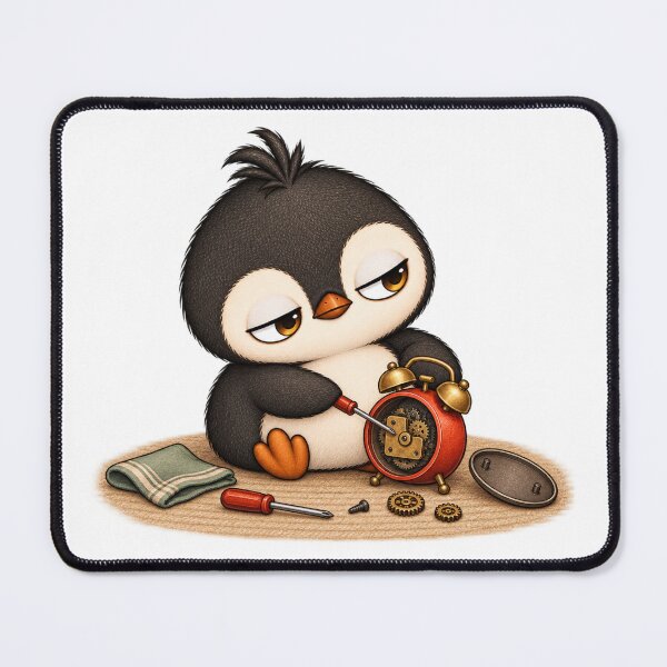 Item preview, Cute Penguin Repairing Vintage Alarm Clock | Clockwork designed and sold by MrDev.