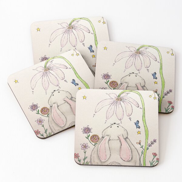 Item preview, Bunny Under the Flower and the Stars | Whimsical Illustrated Print designed and sold by TrazosDelSurArt.