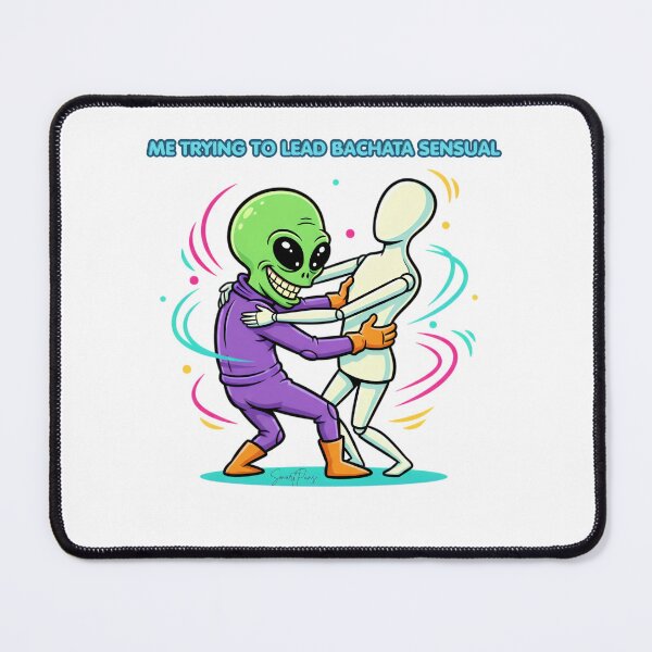 Aperçu de l'œuvre Bachata de Mars - Un extraterrestre rigolo danse avec un mannequin, illustration humoristique de partenaire de danse latine, autocollant fantaisie de science-fiction mignon créée et vendue par SmartPuns.