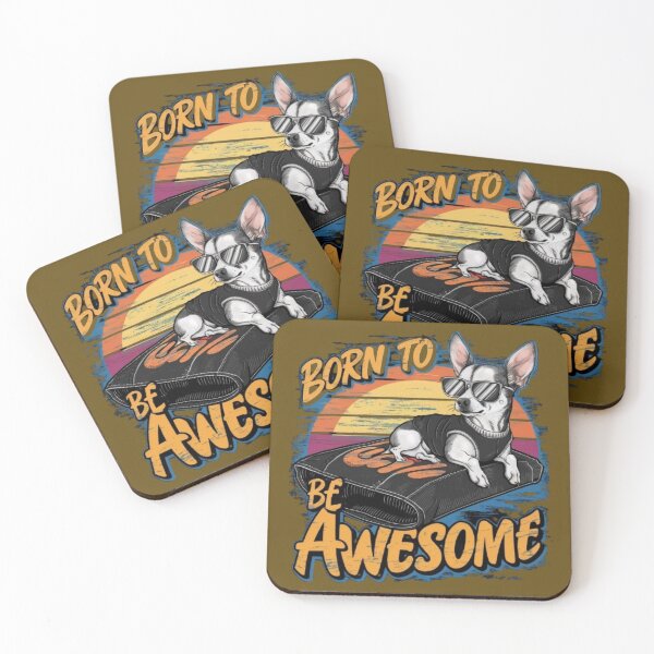 Item preview, "Born to Be Awesome" Chihuahua pup in Sunglasses Surfing designed and sold by redask2me.